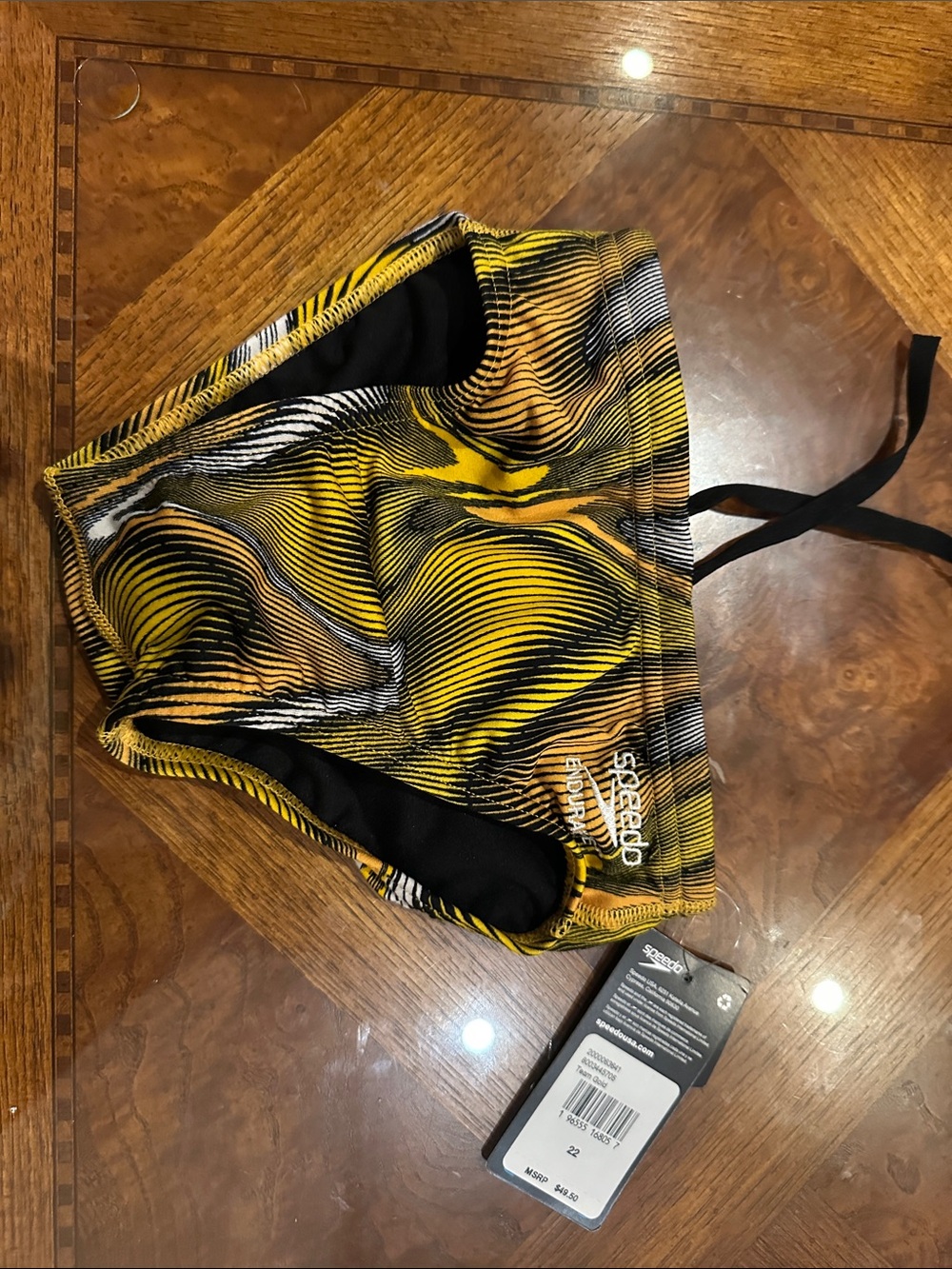 Speedo Yellow Black White Wave-Print Swim Brief